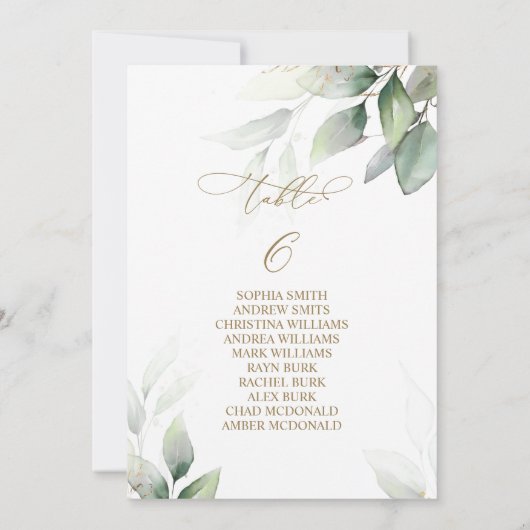 Invitation Eucalyptus Green Tableau Numéro 6 Tableau de siège (Dos)