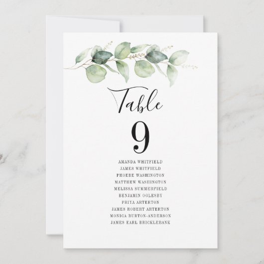 Invitation Eucalyptus Green Tableau Numéro 9 Siège Mariage (Devant)