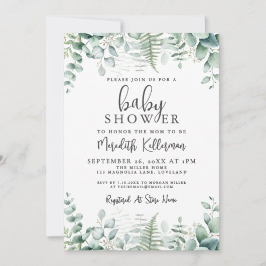 Invitation Eucalyptus Greenery Baby Shower (Devant)