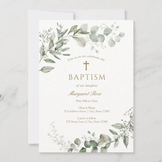 Invitation Eucalyptus Greenery Baptism Religious (Devant)