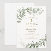 Invitation Eucalyptus Greenery Baptism Religious (Devant / Derrière)