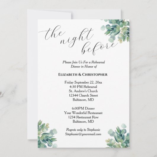 Invitation Eucalyptus Greenery Botanical Rehearsal (Devant)