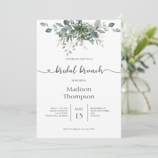 Invitation Eucalyptus Greenery Bridal Brunch (Debout devant)