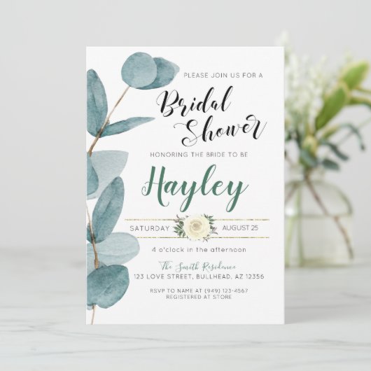 Invitation Eucalyptus Greenery Bridal Douche (Debout devant)