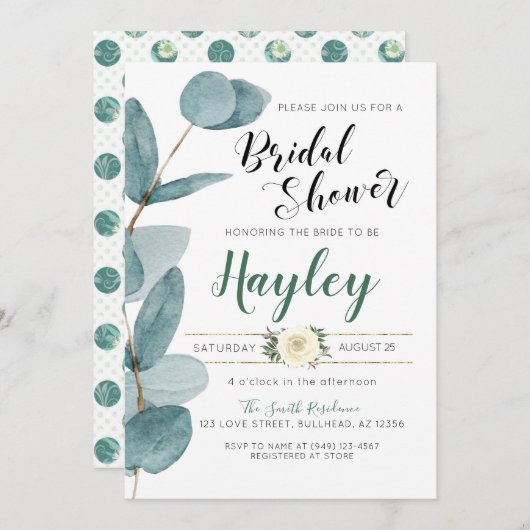 Invitation Eucalyptus Greenery Bridal Douche (Devant / Derrière)