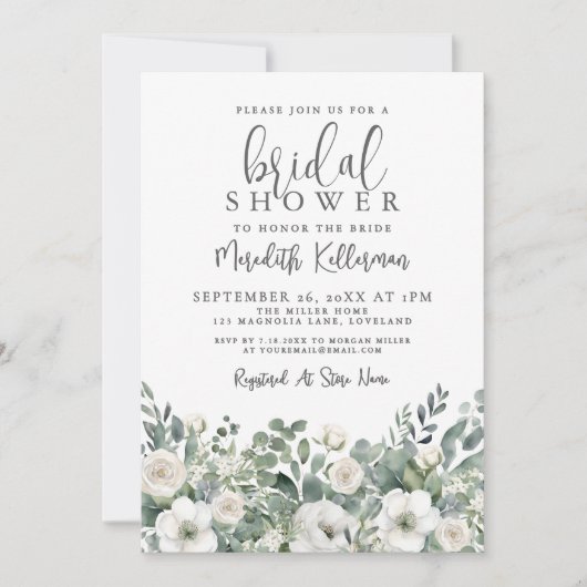 Invitation Eucalyptus Greenery Floral Bridal Shower (Devant)