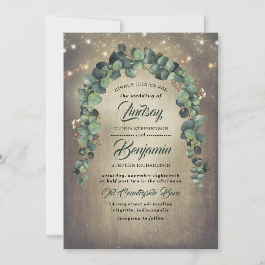 Invitation Eucalyptus Greenery Garland Rustic Mariage (Devant)