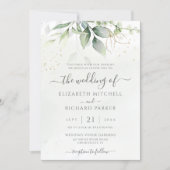 Invitation Eucalyptus Greenery Gold Leaves Botanical Wedding (Devant)