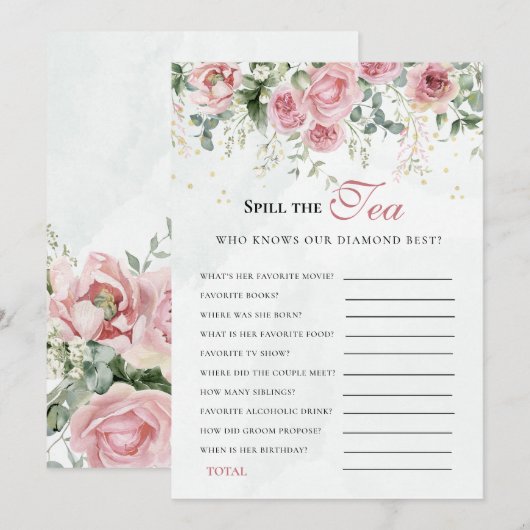 Invitation Eucalyptus Greenery Gold Leaves Bridal Shower game (Devant / Derrière)