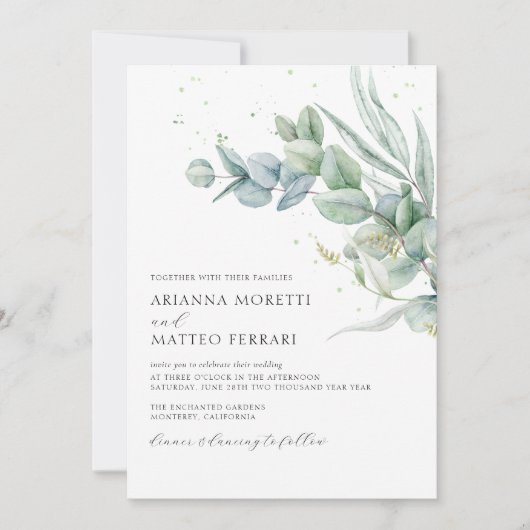 Invitation Eucalyptus Greenery Mariage avec RSVP (Devant)