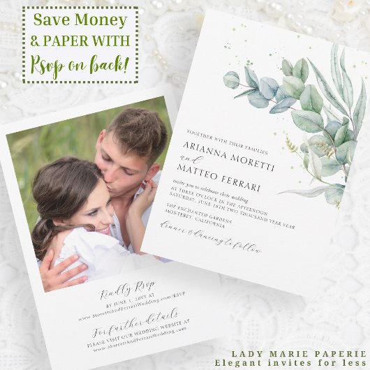 Invitation Eucalyptus Greenery Mariage avec RSVP