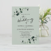 Invitation Eucalyptus Greenery QR Code Calligraphie Mariage (Debout devant)