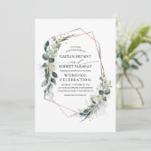 Invitation Eucalyptus Greenery Rose géométrique Mariage or  (Debout devant)
