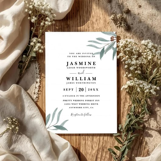 Invitation Eucalyptus Greenery Rustic Elegant QR Code Wedding