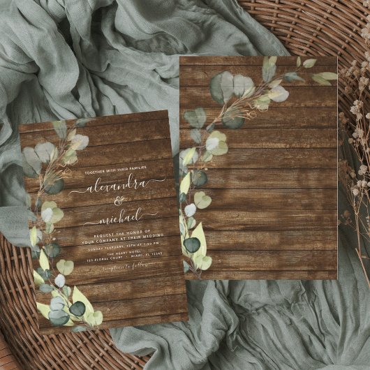 Invitation Eucalyptus Greenery Rustic Wood Wedding