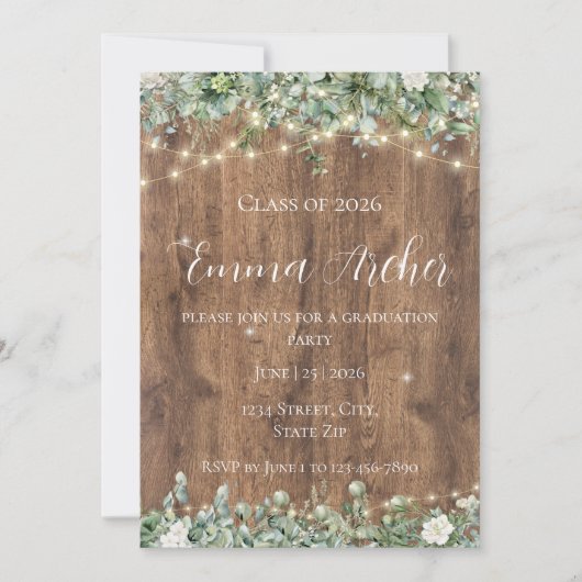 Invitation Eucalyptus Greenery & String Lights Graduation (Devant)