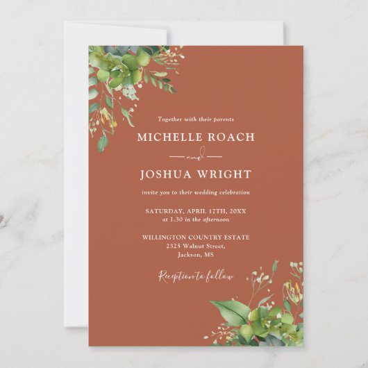 Invitation Eucalyptus Greenery Terracotta QR Code Mariage (Devant)