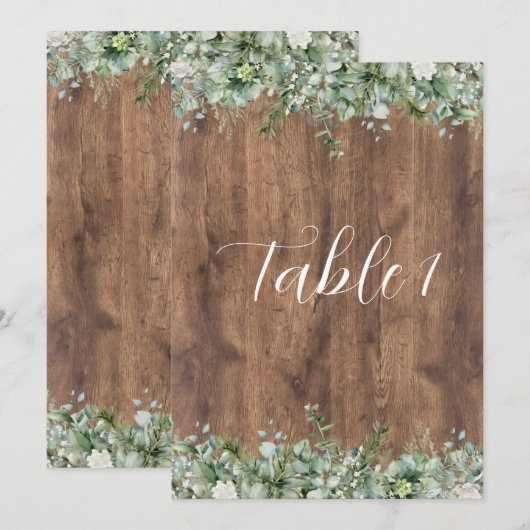 Invitation Eucalyptus Greenery Wedding Table Numbers | Rustic (Devant / Derrière)