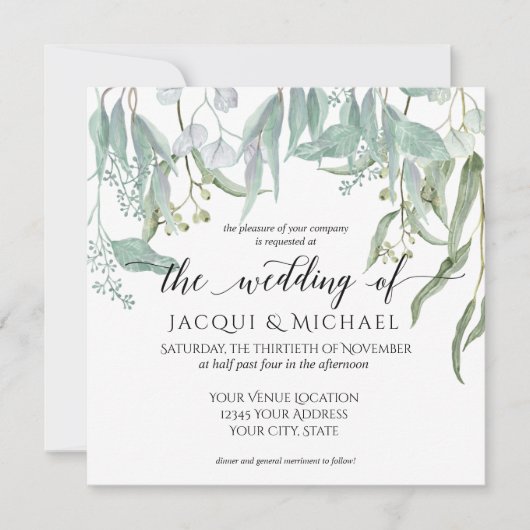 Invitation Eucalyptus Grove Rustic Winery Mariage de feuillag (Devant)