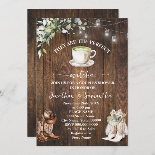 Invitation Eucalyptus Ils sont le parfait Matcha Western (Devant / Derrière)