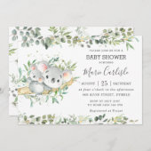 Invitation Eucalyptus Koala Baby shower neutre garçon (Devant / Derrière)