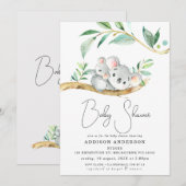 Invitation Eucalyptus Koala Ours Et Joey Baby shower (Devant / Derrière)