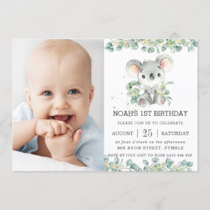 Invitation Eucalyptus Koala, une photo d'anniversaire de la v