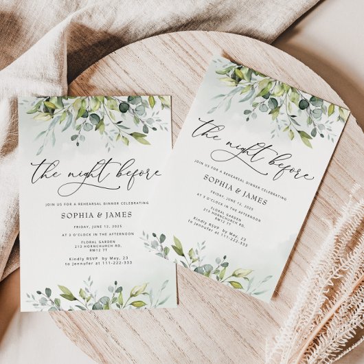 Invitation Eucalyptus la nuit avant le dîner de répétition