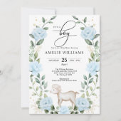 Invitation Eucalyptus Lamb bleu Baby shower garçon (Devant)
