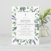 Invitation Eucalyptus Lavande Verdure Baptême (Debout devant)