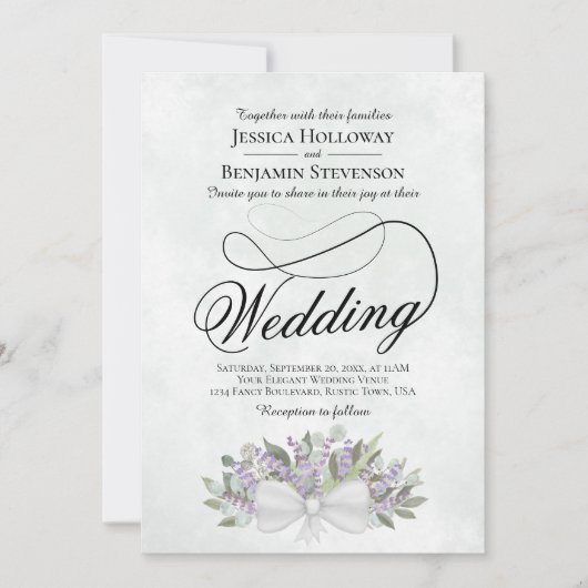 Invitation Eucalyptus & Lavender Bouquet QR Code Mariage (Devant)