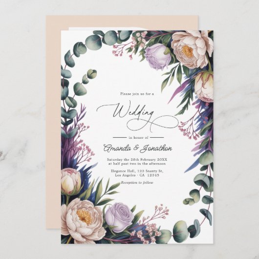 Invitation Eucalyptus, Lavender & Champagne Blush Wedding (Devant / Derrière)