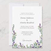 Invitation Eucalyptus Lavender Élégant Mariage de script (Devant)