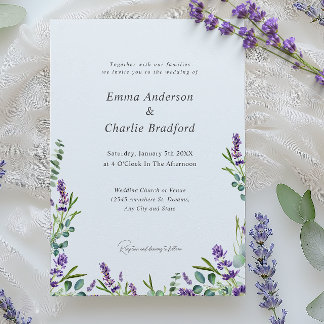 Invitation Eucalyptus Lavender Élégant Mariage de script