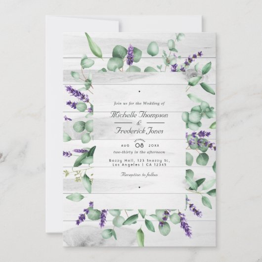 Invitation Eucalyptus Lavender Green Code QR RSVP Mariage (Devant)