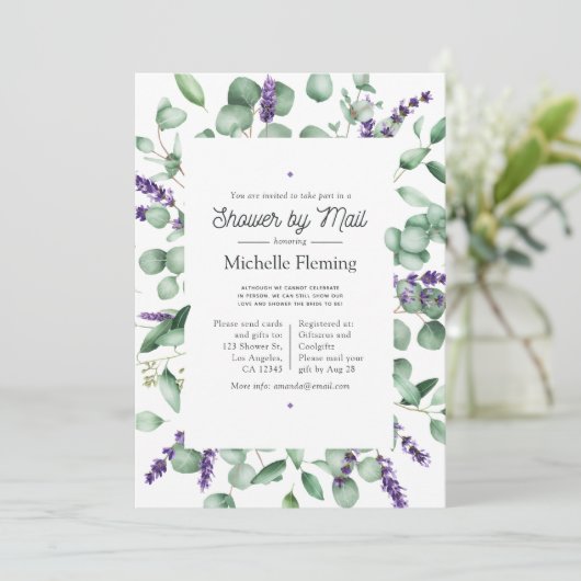 Invitation Eucalyptus Lavender Greenery Show par courrier (Debout devant)