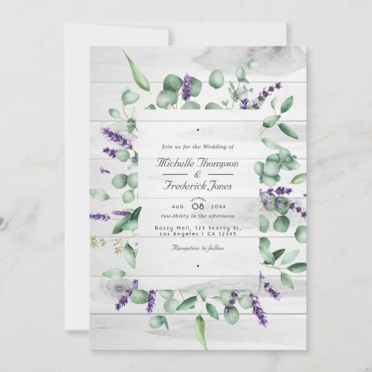 Invitation Eucalyptus Lavender Russe QR Code RSVP Mariage (Devant)