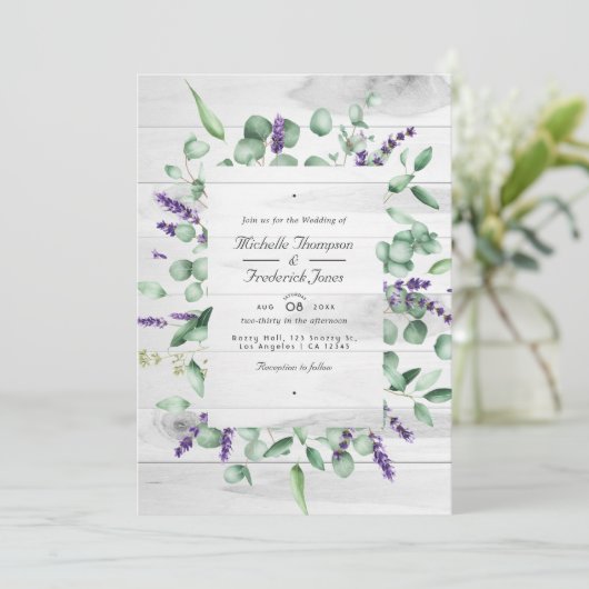 Invitation Eucalyptus Lavender Russe QR Code RSVP Mariage (Debout devant)