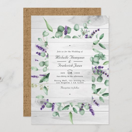 Invitation Eucalyptus Lavender Russe QR Code RSVP Mariage (Devant / Derrière)