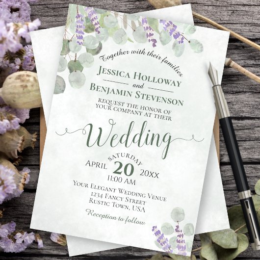 Invitation Eucalyptus Lavender Sage Vert & Violet Mariage