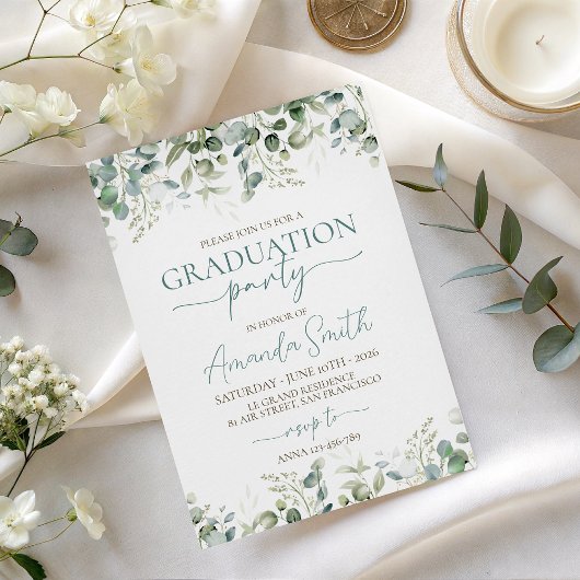 Invitation Eucalyptus Leaf Border Graduation Invite