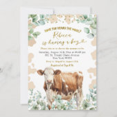 Invitation Eucalyptus Leaf Cow Farm Boy Baby shower de verdur (Devant)