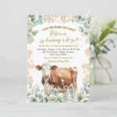 Invitation Eucalyptus Leaf Cow Farm Boy Baby shower de verdur (Debout devant)