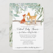 Invitation Eucalyptus Leaf Woods Deer Fox Baby Virtual Douche (Devant / Derrière)