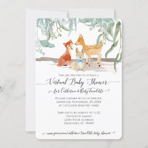 Invitation Eucalyptus Leaf Woods Deer Fox Baby Virtual Douche
