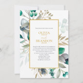 Invitation Eucalyptus Leaves & Gold Frame Watercolor Wedding (Devant)