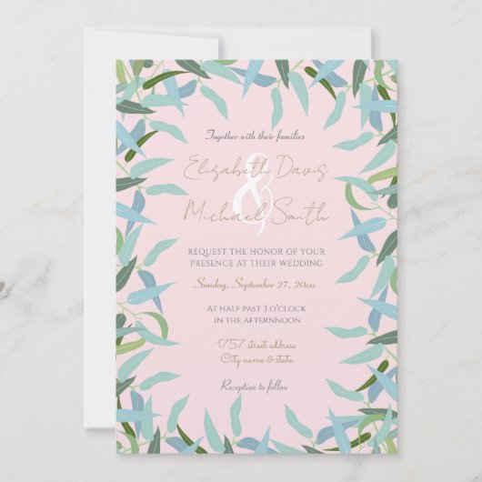 Invitation Eucalyptus Leaves Rose Design (Devant)