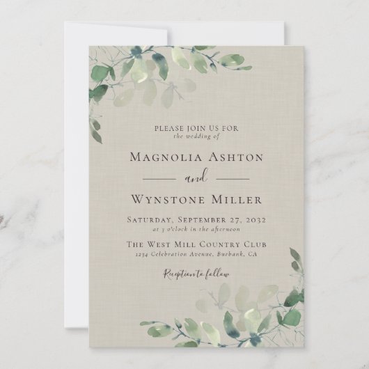 Invitation Eucalyptus Lin tout en un Mariage (Devant)