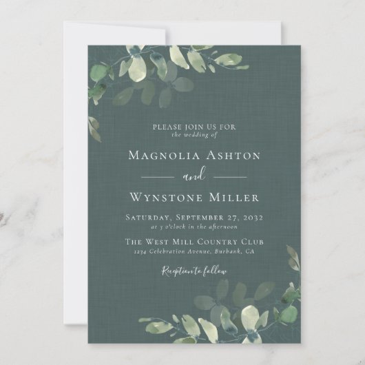Invitation Eucalyptus Lin vert tout en un Mariage (Devant)