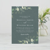 Invitation Eucalyptus Lin vert tout en un Mariage (Debout devant)